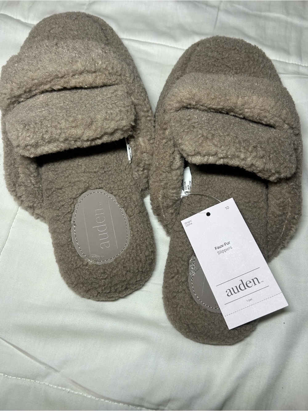 Auden Taupe Faux-Fur Plush Slide Slippers